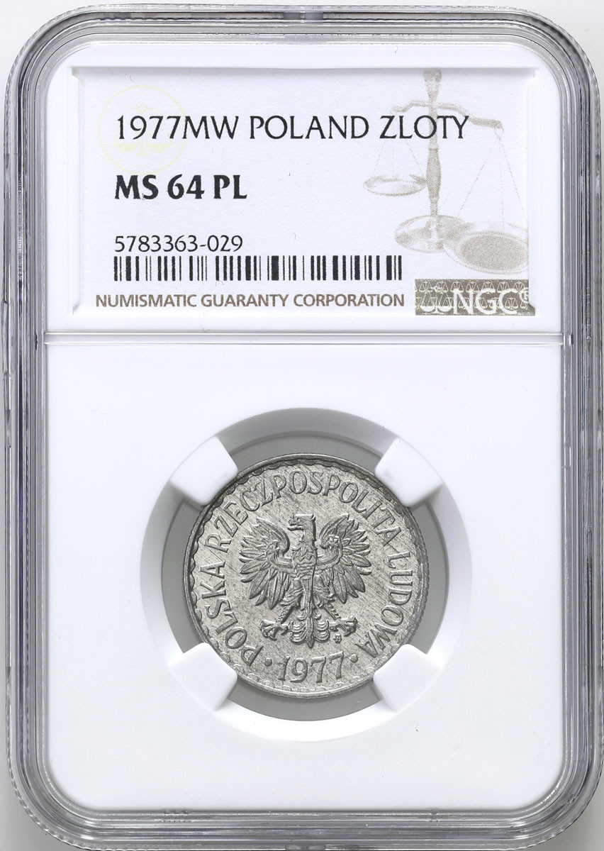 PRL. 1 złoty 1977 Aluminium NGC MS64 PL (Proof like)
